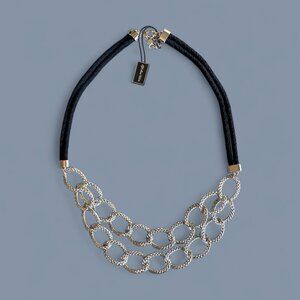 Lightweight Silvertone & Black Double Layer Necklace